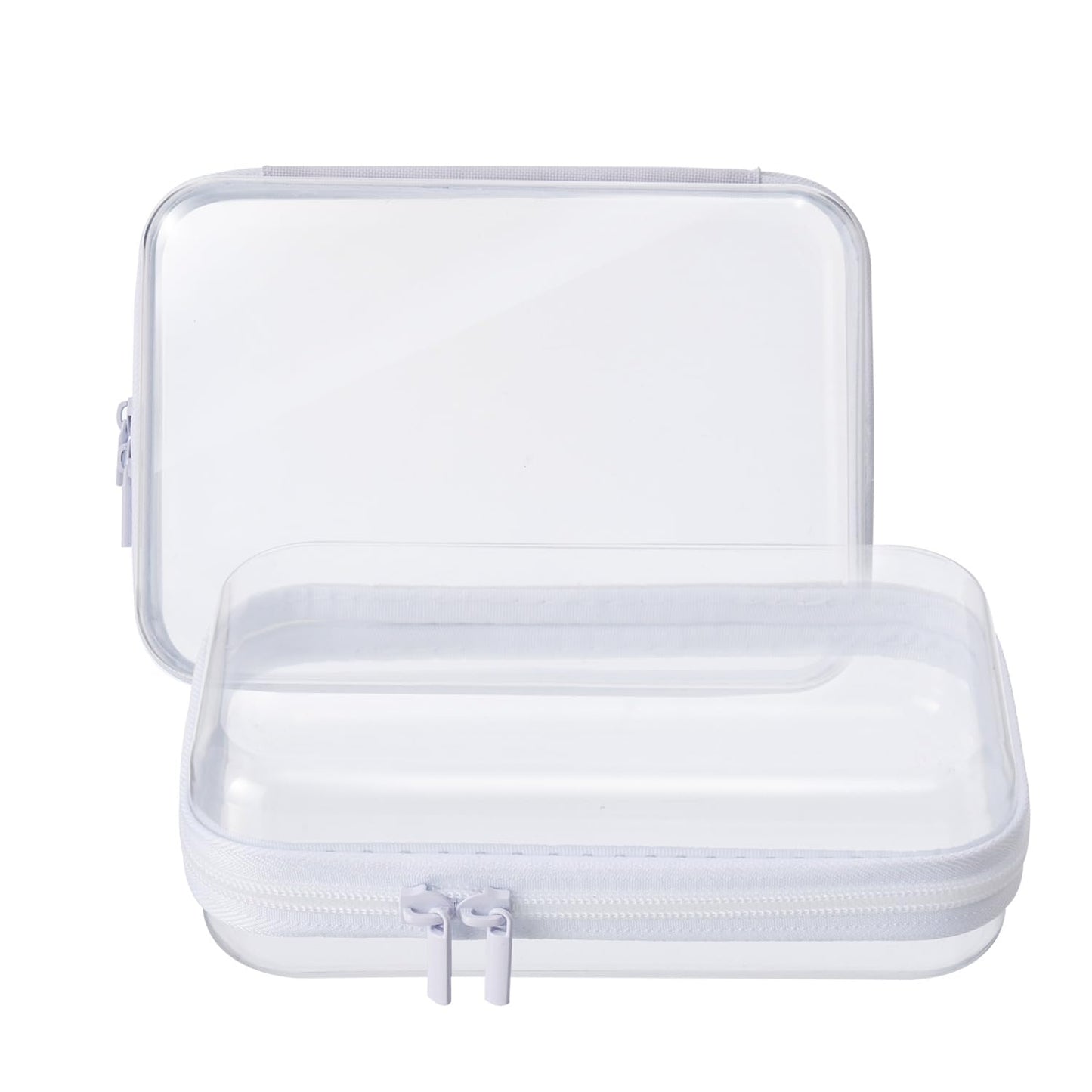 MACOPRO 2PCS Clear Hard Shell Zipper Case,Portable Cosmetic Bag with Zipper, Diaper Bag Organizing Pouches, Toy Storage Organizer Bins,Hard Plastic Case, Christmas Storage Bins
