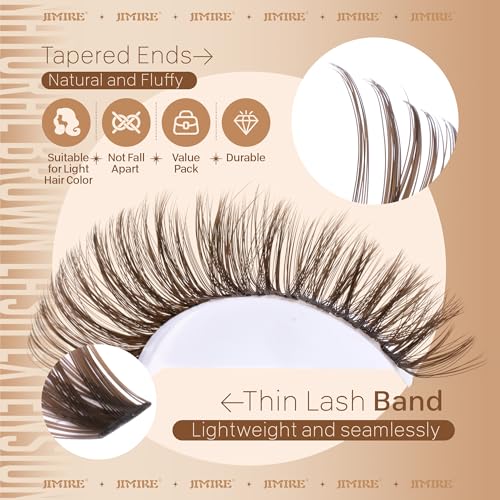 JIMIRE Brown Lash Clusters - 476Pcs Wispy D-Curl DIY Eyelash Extensions
