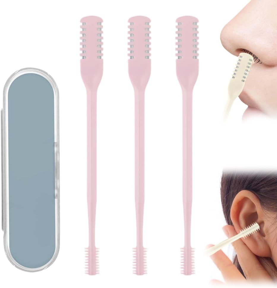 Nasal Hair Remover Tool - 360° Rotating Portable Manual Cutter | Travel Essentials, 3 PCS, Beige