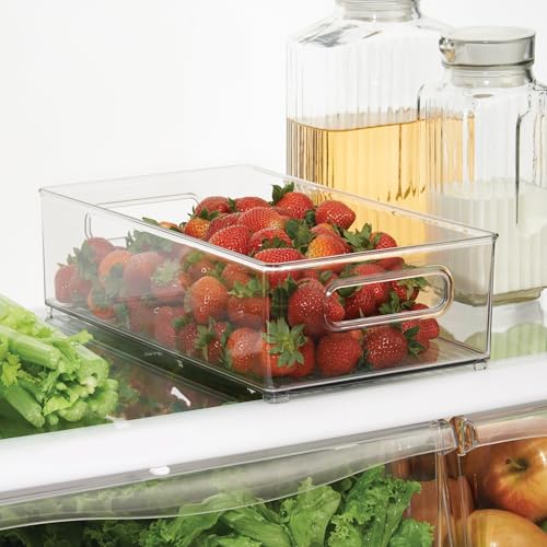 iDesign Stackable Bathroom Storage Bin, Clear Plastic Organizer with Handles