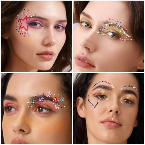 YGDZ Face Rhinestones Kit with Makeup Glue - 12 Colors & 3 Sizes