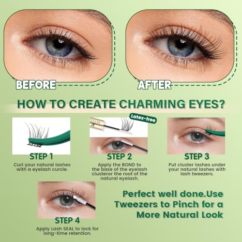KEYYOU Wispy Lash Clusters Kit N01, 8-16mm D Curl Natural Lashes for Beginners