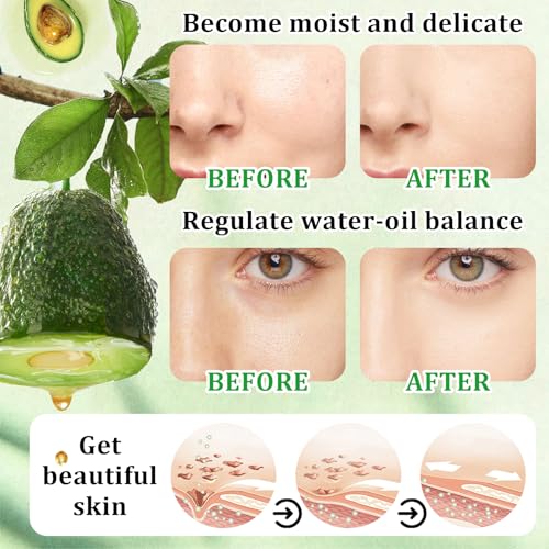 JunKuJK Avocado Skin Care Set A – Hydrating Facial Cleanser, Serum & Masks for Women