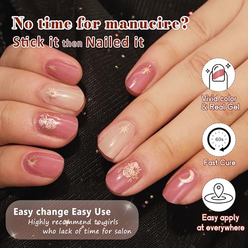 GelMala Semi Cured Gel Nail Strips - Long-Lasting Cosmic Astrology Edition, Easy Application for Beginners