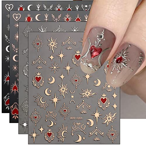 Self-Adhesive Moon & Star Nail Art Stickers - 9 Sheets