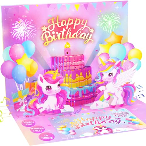 3D Unicorn Birthday Card with Music & Light - DIY Age Stickers