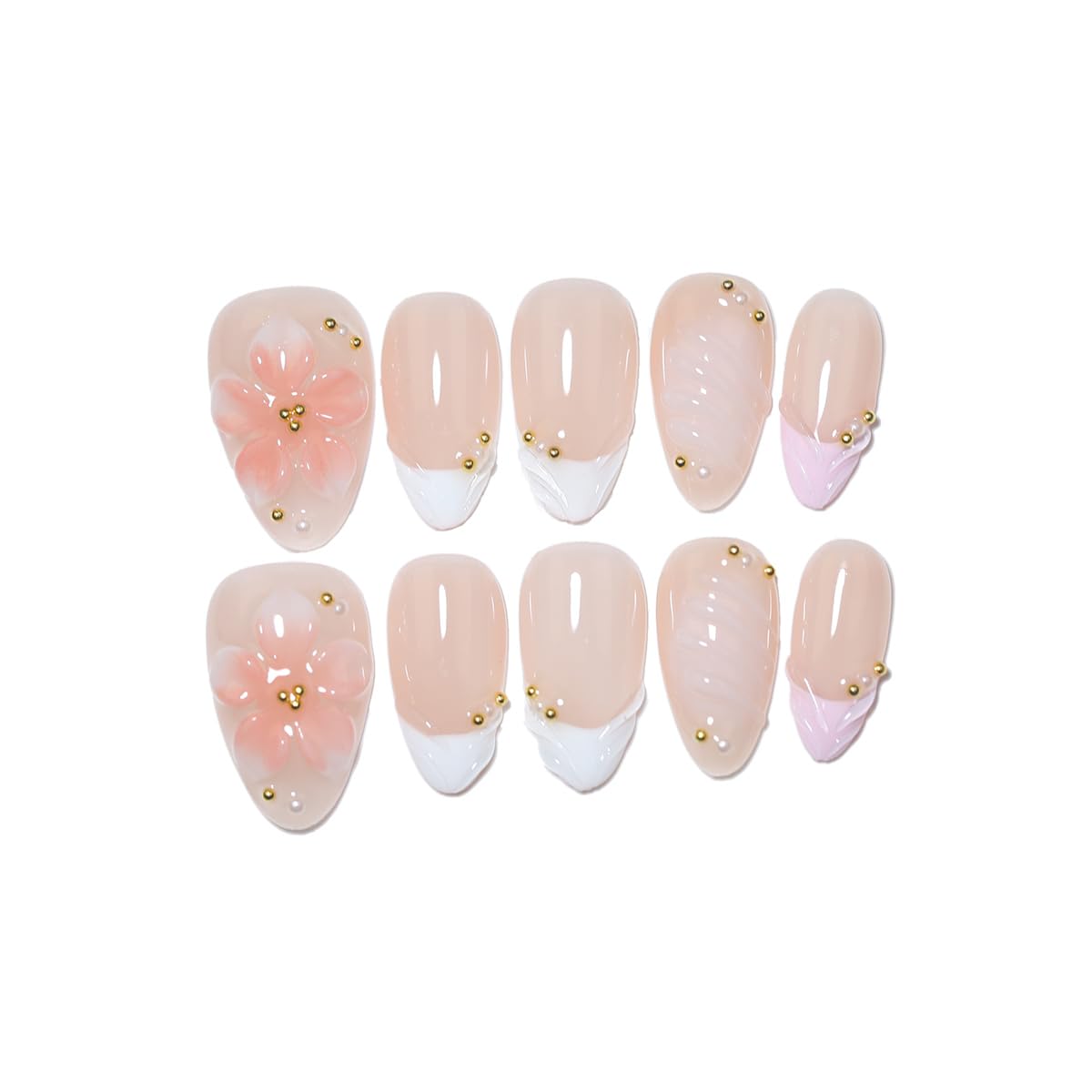 Handmade Press On Nails - Nude Pink Glitter French Tips | 10 Pcs Reusable & Easy to Apply