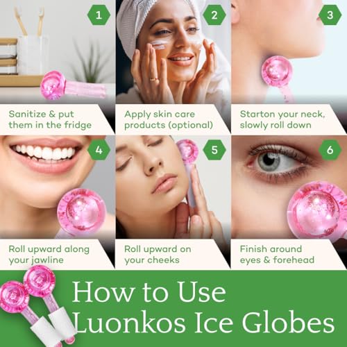 LUONKOS Ice Globes for Face and Eyes - Pink Glass Set of 2