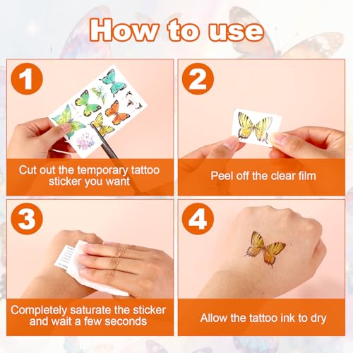 100pcs Colorful Butterfly Temporary Tattoos for Kids & Adults