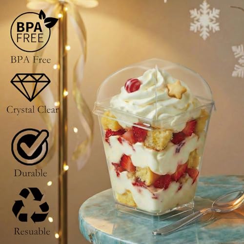 Hiasobre 5 oz Plastic Dessert Cups with Lids & Spoons - 30 Pack
