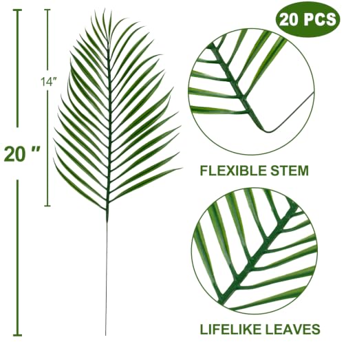 20 Pcs Artificial Palm Leaves - Lifelike Faux Fronds for Tropical Decorations