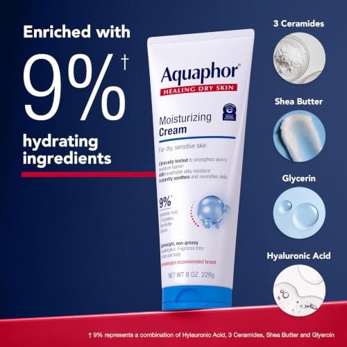 Aquaphor Moisturizing Cream with Hyaluronic Acid - 8 OZ for Dry Skin