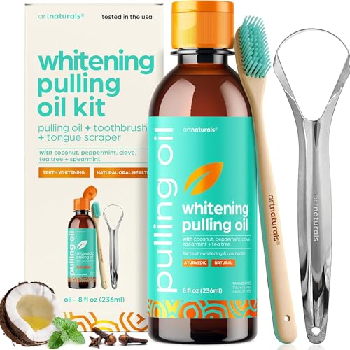 ArtNaturals Coconut Oil Pulling Kit with Bamboo Toothbrush & Tongue Scraper