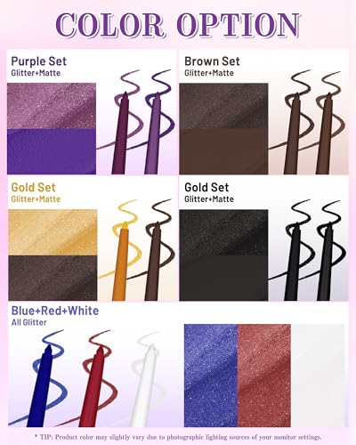 Caedelfly 3-Piece Glitter Gel Eyeliner Set - Waterproof & Smudge-Proof