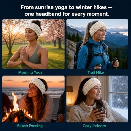 Handmade Himalayan Wool Headband - Wide Cable Knit Ear Warmer, White