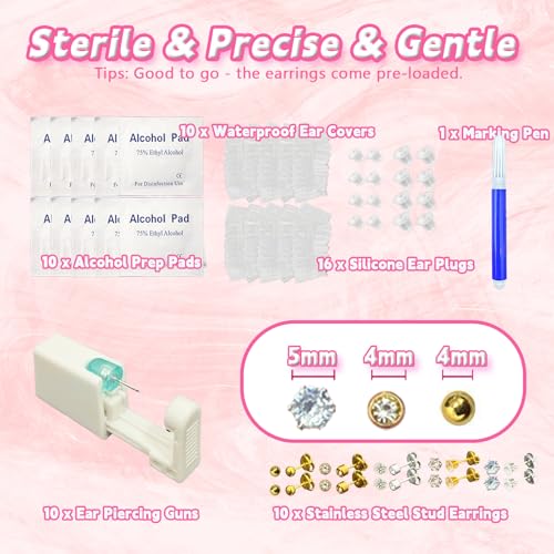 HAIOLORPRO 39Pcs Ear Piercing Kit with Disposable Gun & CZ Studs - Blue Marker
