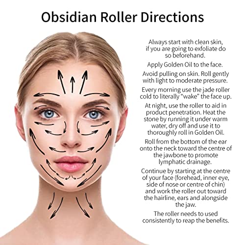 Golden Oil Black Obsidian Facial Roller & Gua Sha Set for Anti-Aging & Skin Tightening
