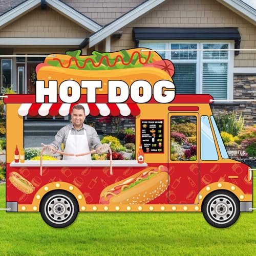 Hot Dog Car Photo Booth Backdrop - 73x53 Inch Fast Food Party Decoration