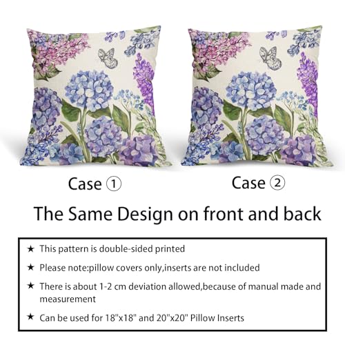 Floral Pillow Covers 18x18 Inch Set of 2 - Purple Blue Butterfly Design