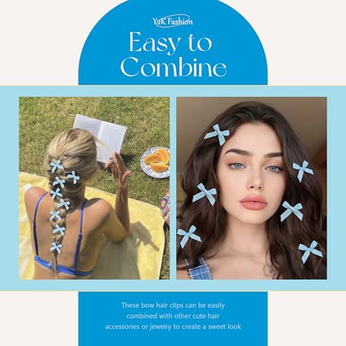 Blue Plaid Hair Bow Clips 20pcs Mini Gingham & Y2K Hair Accessories for Girls & Women
