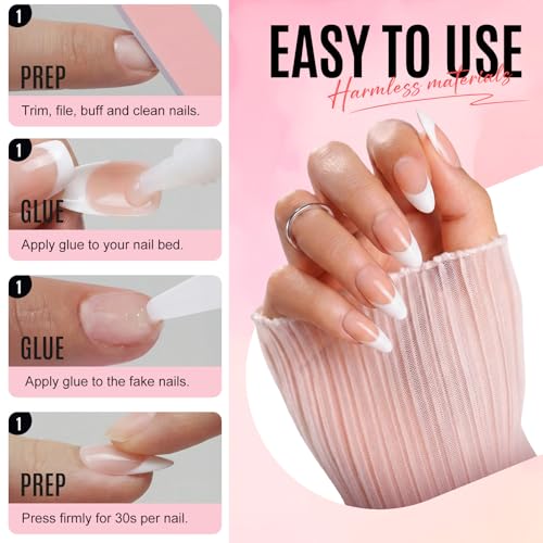 Bioday Short Square Press On Nails Nude Pink 30 Pcs Reusable Gel Tips with Glue & Tabs