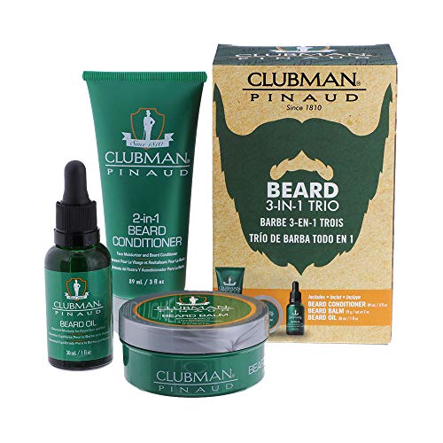 Clubman Pinaud Beard 3-in-1 Kit – Starter Beard Grooming Set with Conditioner, Oil & Balm