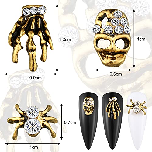 Maitys Antique Gold Spider Skull Nail Charms 60Pcs Halloween Rhinestones
