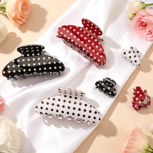 Vovii 6-Piece Polka Dot Hair Claw Clips for Thick and Fine Hair