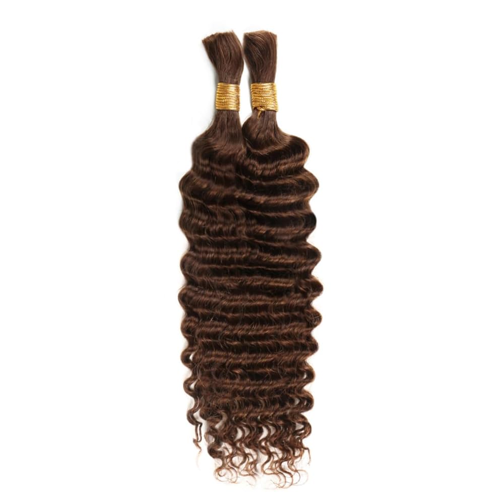 #4 Brown Human Braiding Hair Deep Wave Bulk 28 28 Inch Unprocessed Brazilian Virgin Hair Chocolate Deep Curly Braiding Hair Extensions 2 Bundle 100g/pack