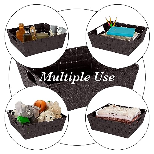 Simplify Large Woven Tote Basket with Handles - Chocolate