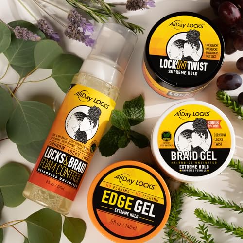 AllDay Locks Braid Gel Extreme Hold - Braiding Gel for Cornrows, Locks and Twisting, Moisturizing Edge Control for Women and Men, Natural Formula - 5 Oz