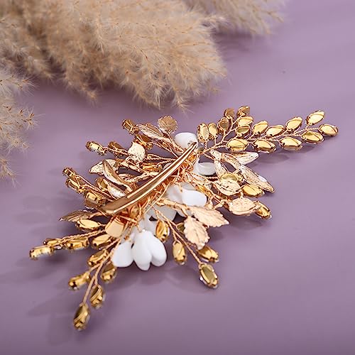 Gold Crystal Flower Hair Clip - Rhinestone Bridal Barrette for Wedding