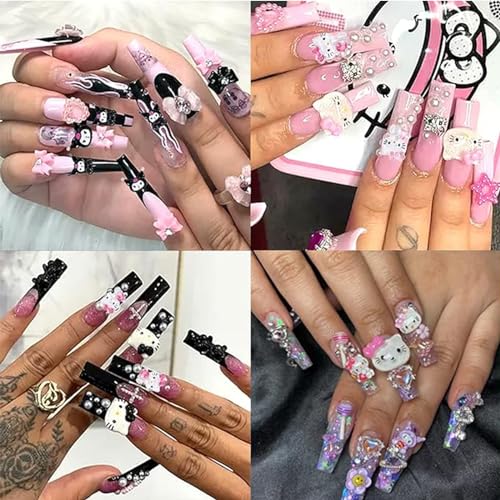 122PCS Kawaii Kitty Nail Charms & Stickers for Nail Art & DIY Decor