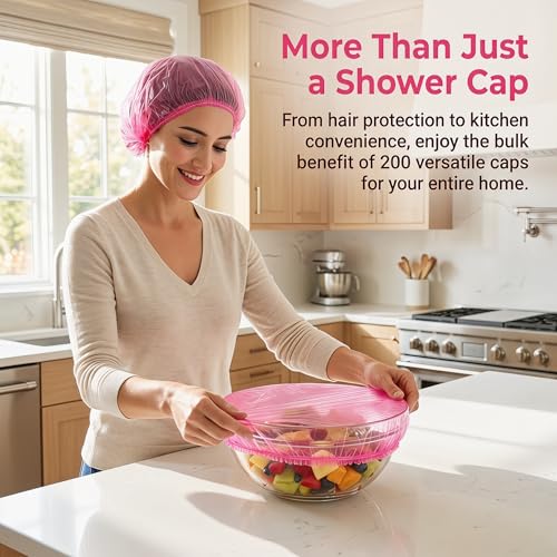 Pink Disposable Shower Caps - 200 Pack Heavy Duty Waterproof for Long Hair