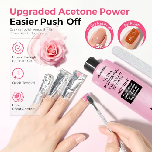 Morovan Rose Acetone Nail Polish Remover - Gentle, Fast Gel & Nail Adhesive Removal, 8 Fl Oz