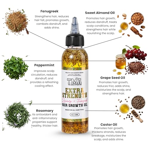 The Mane Attraction Extra-Strength Herbal Hair Growth Oil, Rosemary & Fenugreek Blend, Castor & Vitamin E Infusion, Scalp-Nourishing for All Hair Types
