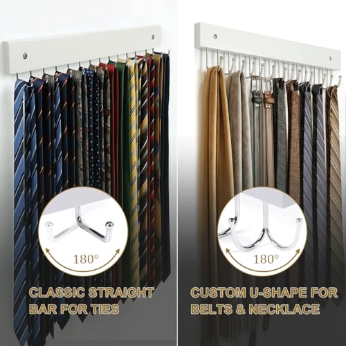 2-Pack Wall-Mounted Wooden Belt & Tie Rack Organizer with 28 Hooks