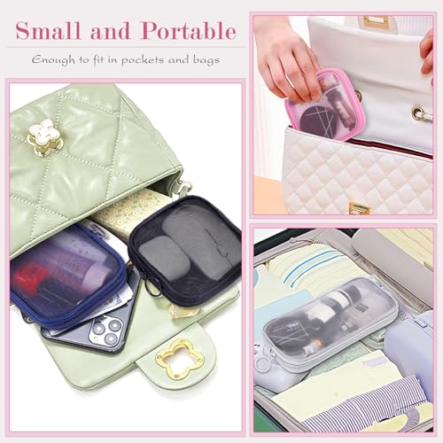 Mini Zipper Nylon Mesh Pouches - 4 Pack Cosmetic Bags (White, S)