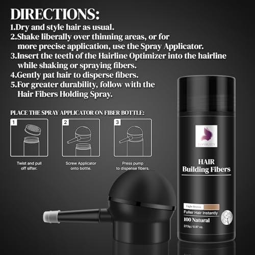 TOPIBUITY Hair Building Fibers & Applicator Set - Light Brown