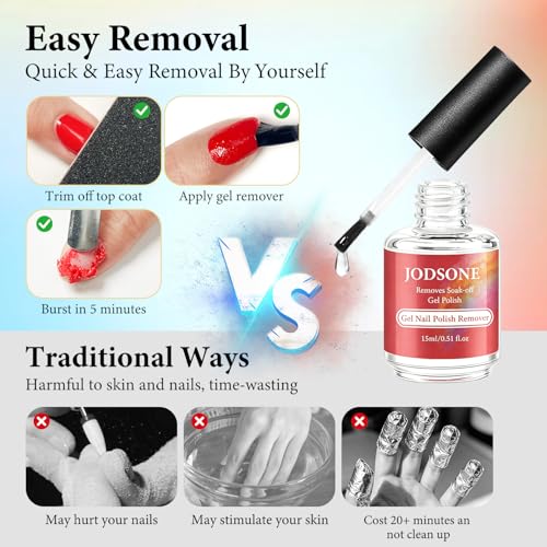 JODSONE 4Pcs 15ML Gel Nail Polish Remover Kit with Cuticle Oil