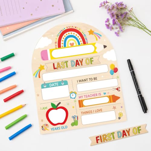 First Day of School Sign - Reusable Wooden Chalkboard Photo Prop