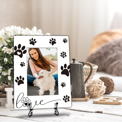 Dog Lover Photo Frame with Metal Stand - 4x6 Inch Wooden Decor