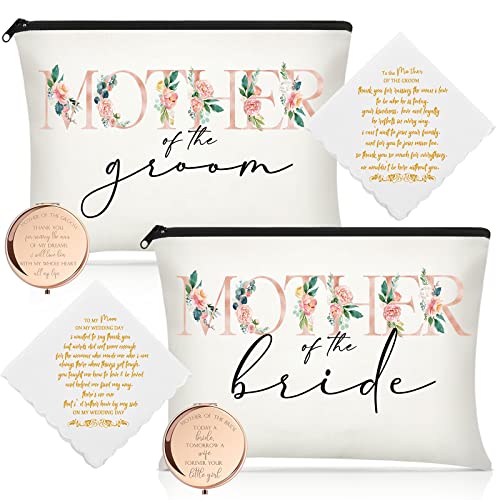Coume Wedding Gift Set for Mother of Bride & Groom - 6 Pieces with Cosmetic Bags, Makeup Mirror & Handkerchiefs