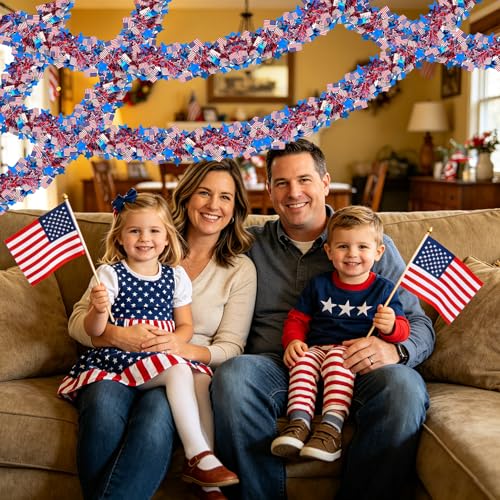 33-Foot Patriotic Tinsel Garland for 4th of July Decor