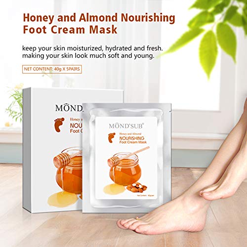 MOND'SUB Honey & Almond Nourishing Foot Masks - 5 Pairs for Soft, Hydrated Feet