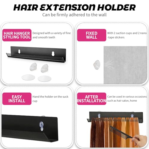 Stainless Steel Hair Extension Holder Display Stand with Suction Cups for Clip-In & Tape-In Extensions