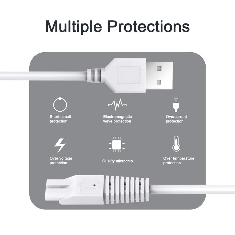 2Pcs Power Cord for Remington Smooth & Silky Electric Shaver WDF5030A, WDF4816NA, WDF4821US, WDF4825, Women’s Shaver & Trimmer Replacement Charging Cable, White