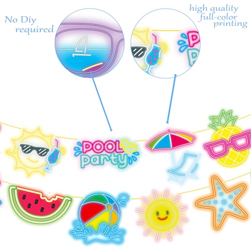 Neon Beach Pool Party Banners - 3PCS Summer Decorations
