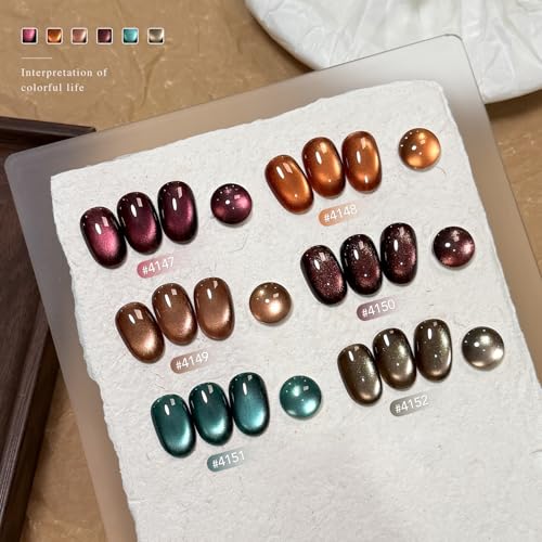 GAOY Antique Beauty Glitter Cat Eye Gel Nail Polish Set - 6 Colors