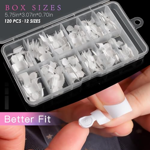 AORAEM 120 PCS Short French Acrylic Nail Tips - 12 Sizes